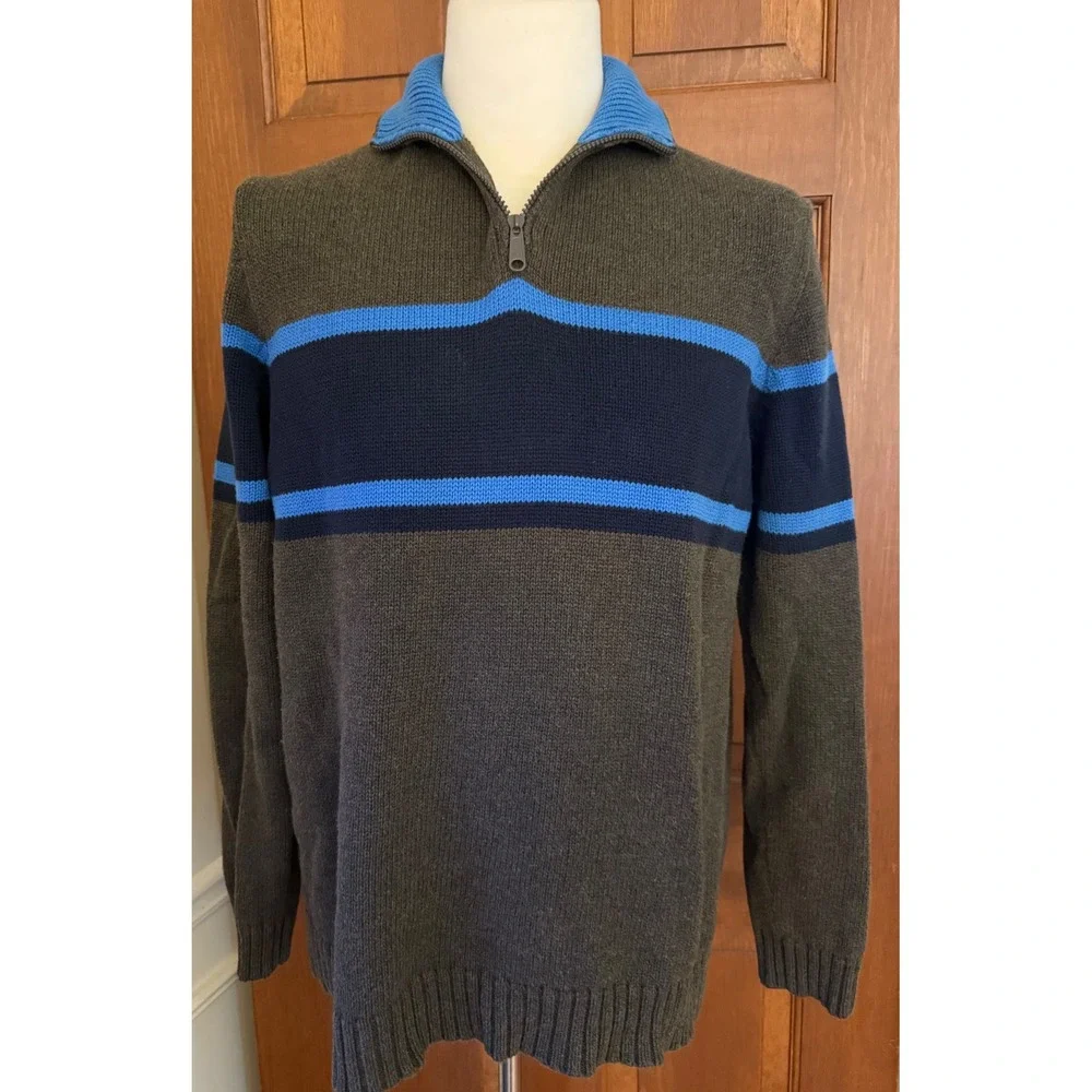 J. Crew Quarter-Zip Pullover Sweater‎ Mens Large Olive Colorblock Cotton